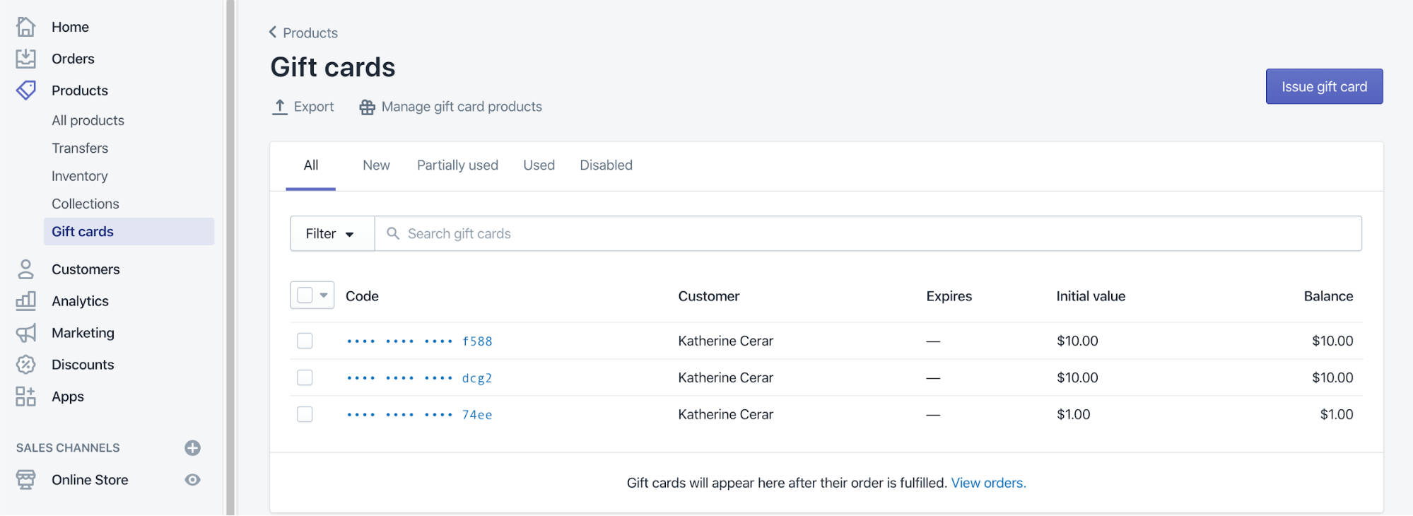 managing gift card sales in shopify