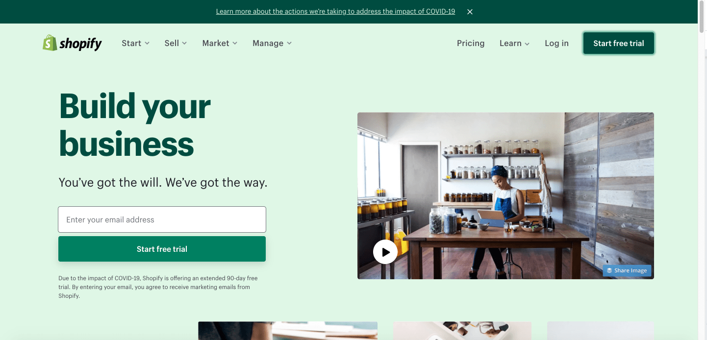 Homepage Shopify