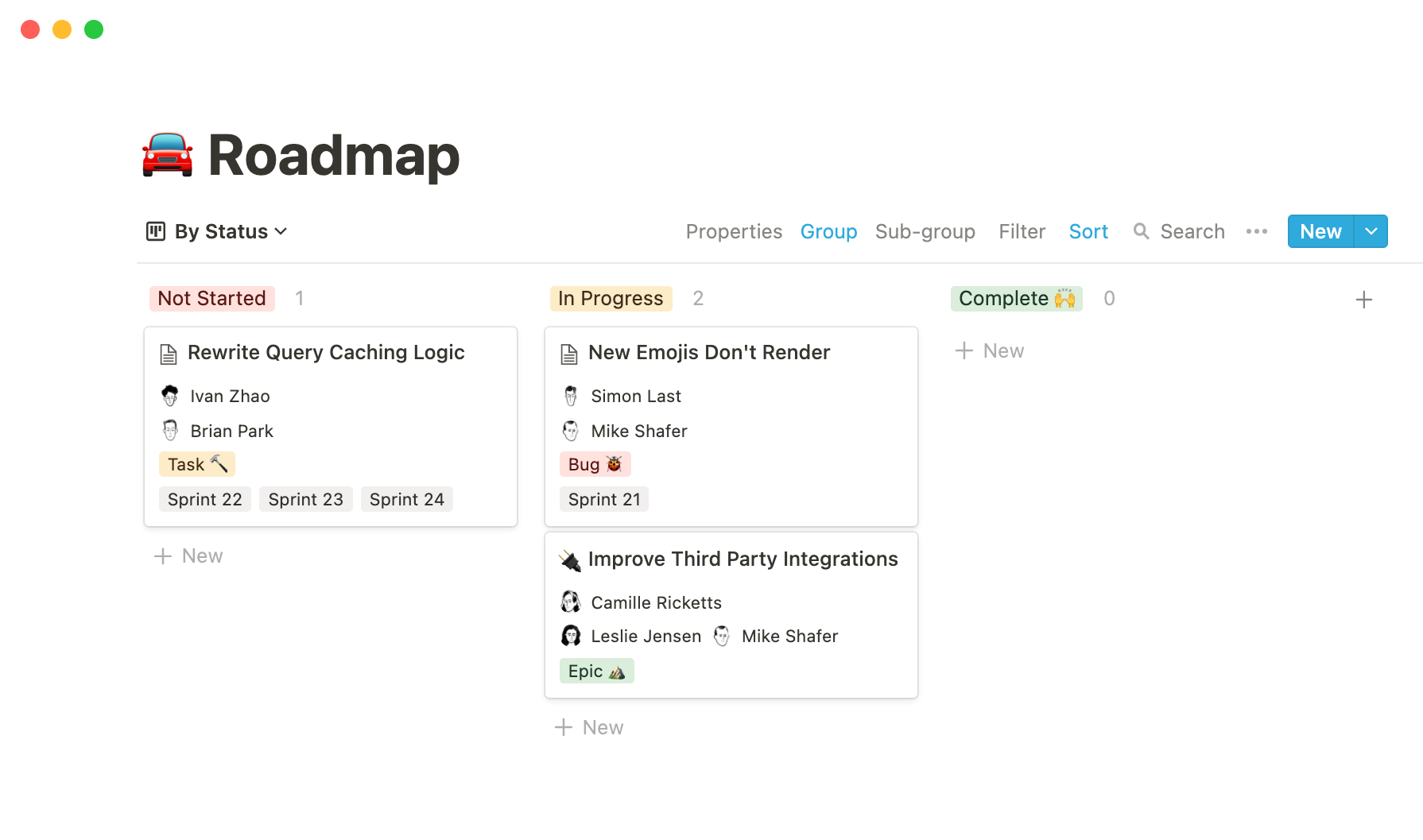 Demo of Notion app to plan a team roadmap