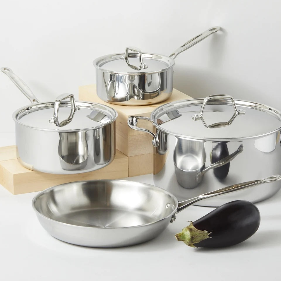 7-piece stainless steel cookware set.