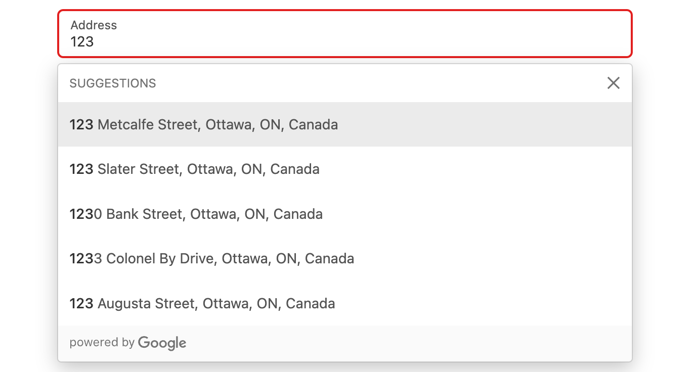 Google autocomplete for customer addresses in ecommerce checkout