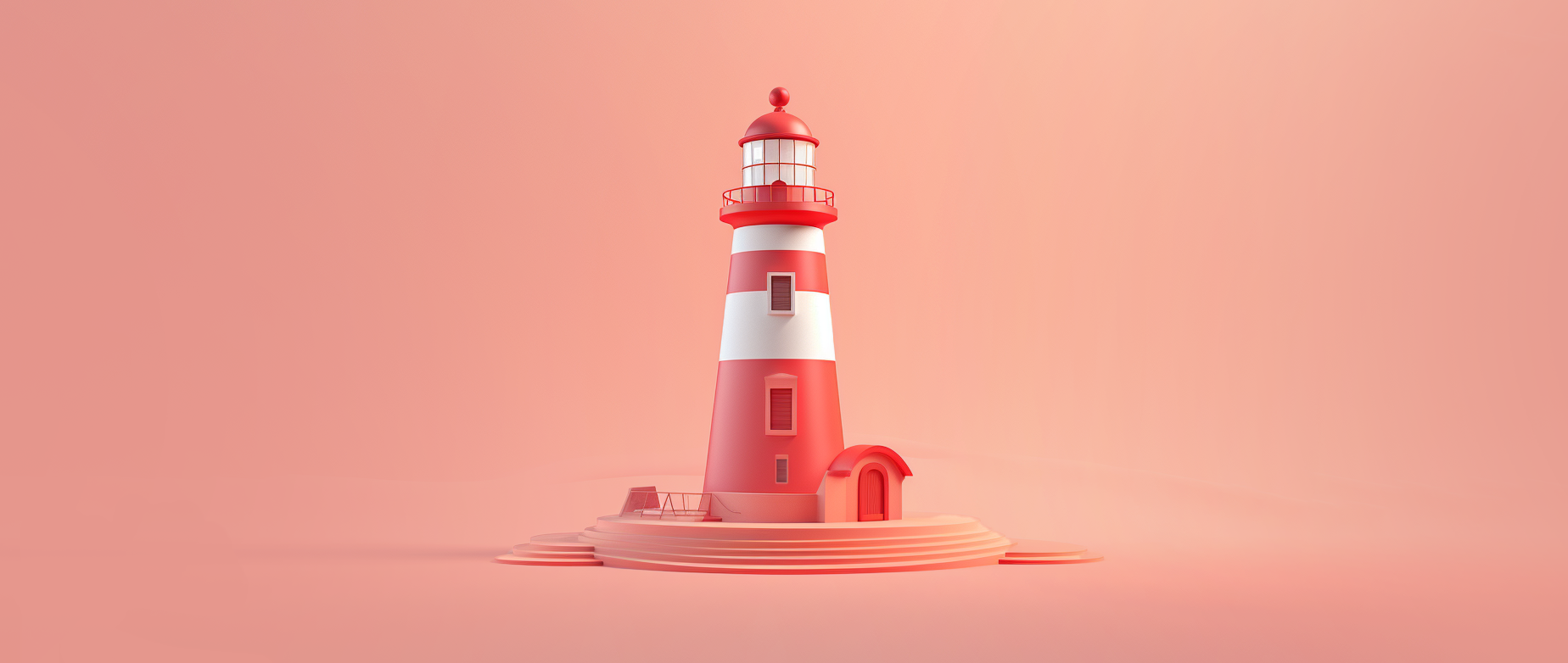 A red cartoon lighthouse on a salmon background.