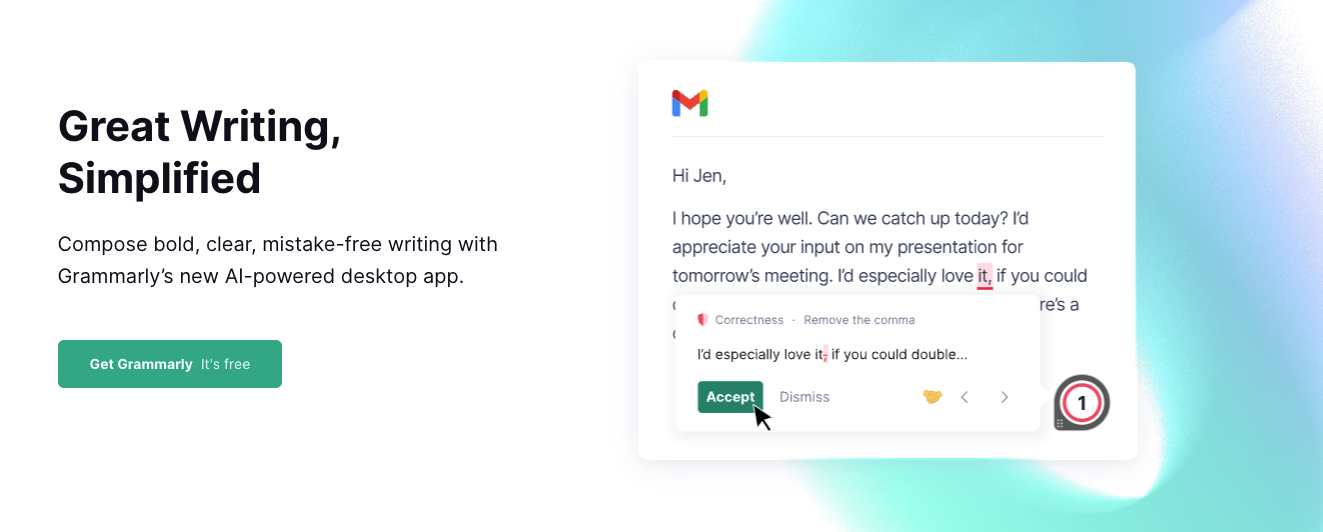 Screenshot of the Grammarly homepage