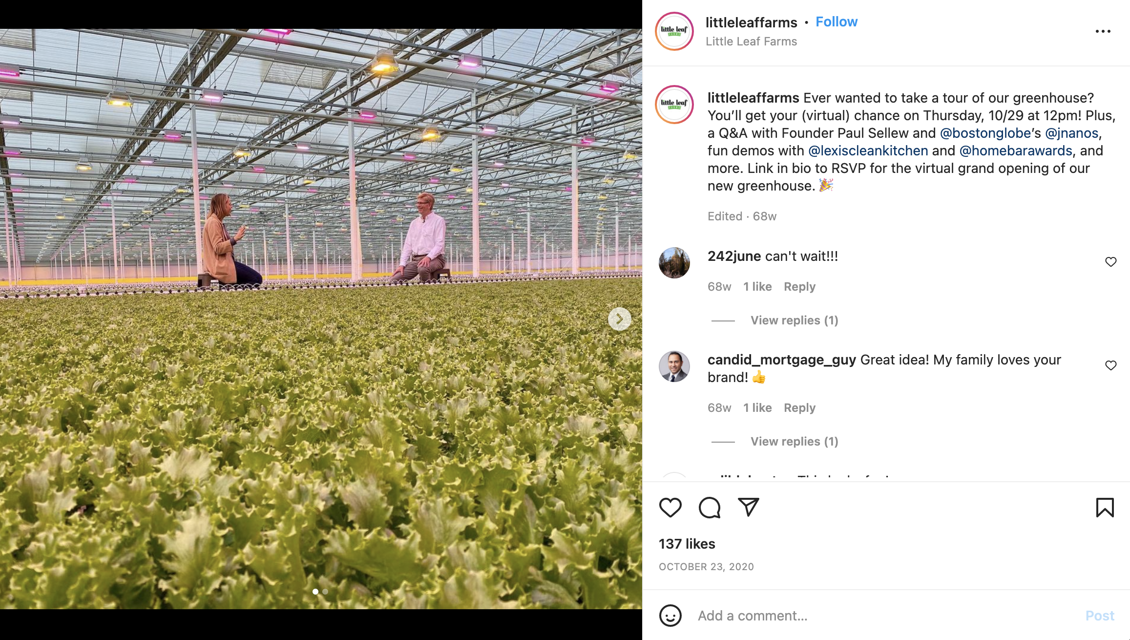 Instagram post to announce Little Leaf's virtual tour in celebration of its grand opening