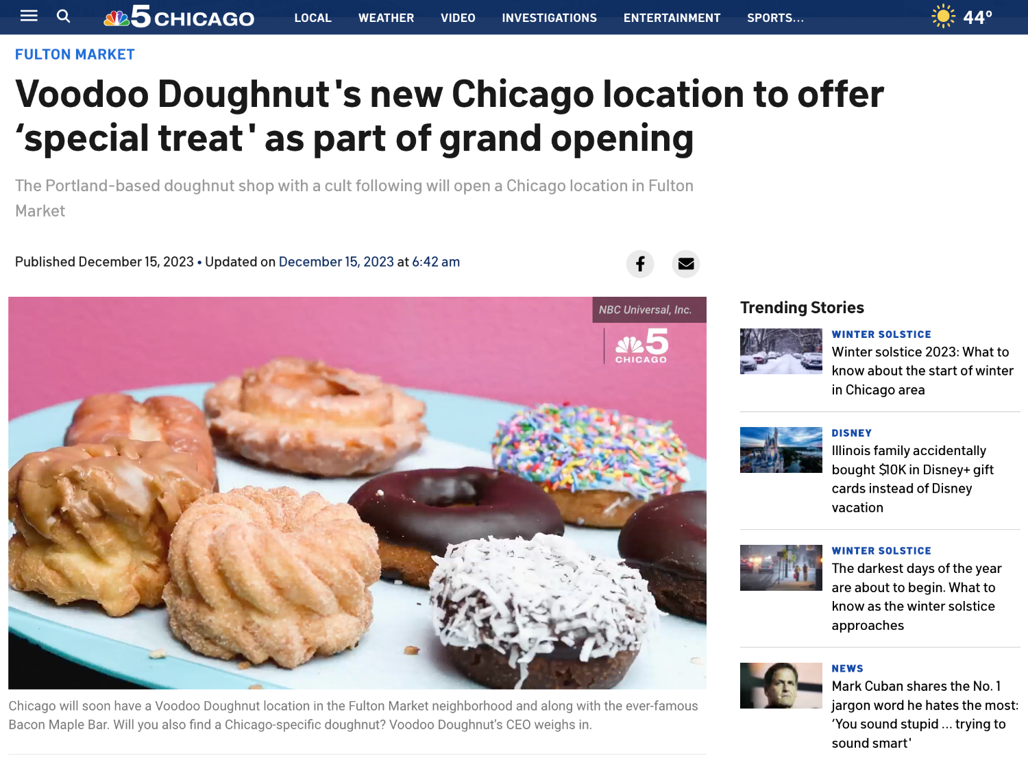 News article for Voodoo Doughnuts' store grand opening