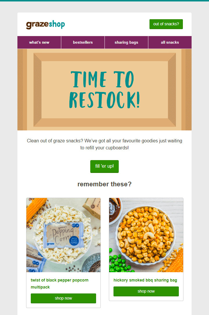 来自 Graze 的补货邮件