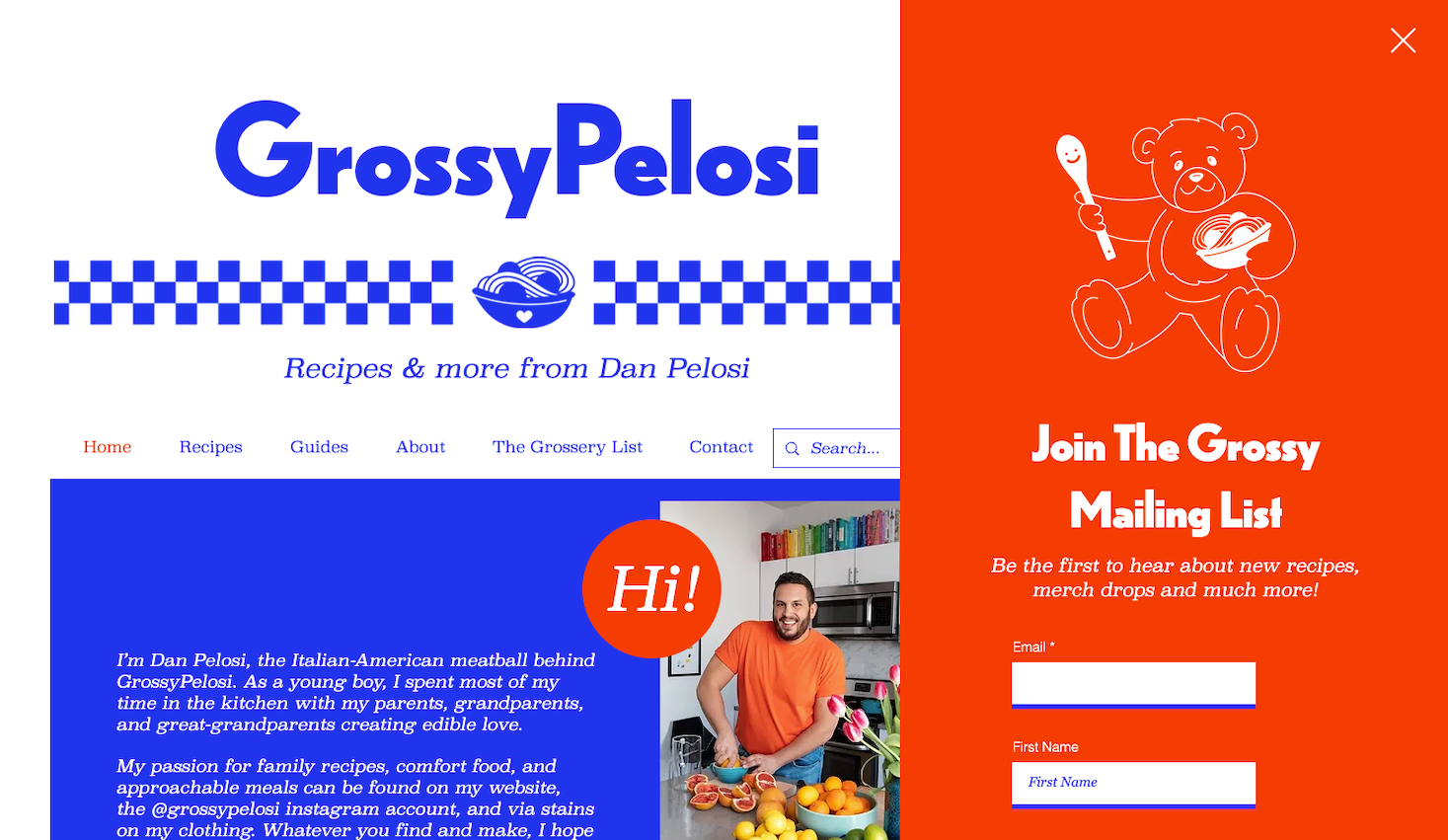 GrossyPelosi’s email popup on website asking user to join email list