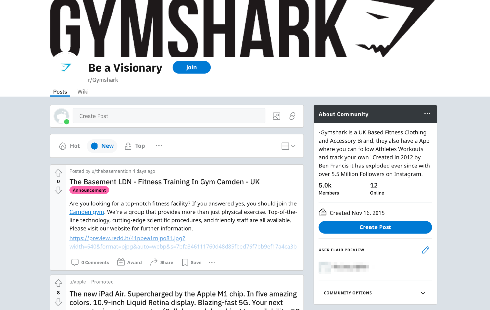 Gymshark Reddit 子版块