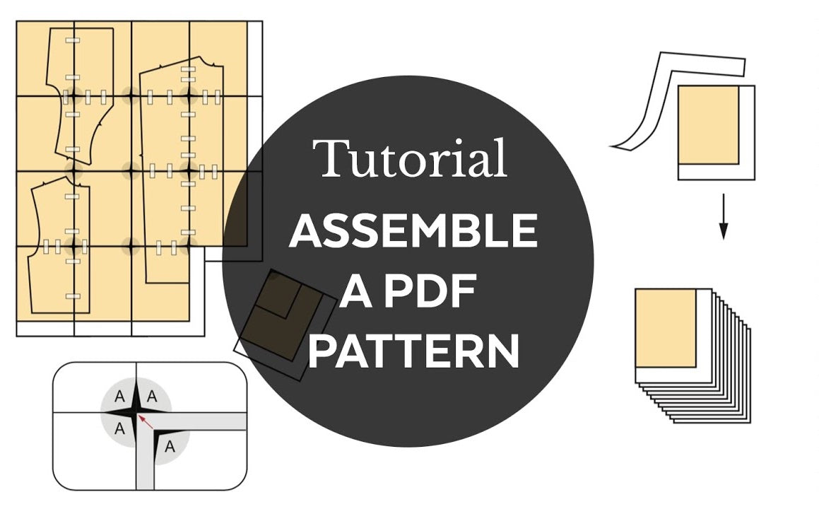 Thumbnail for a YouTube course on assembling a PDF pattern