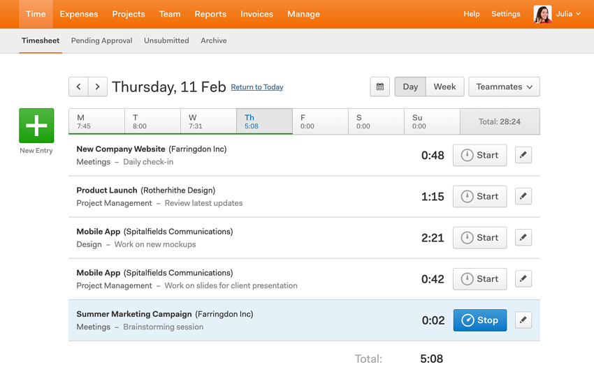 Image of Harvest time management dashboard