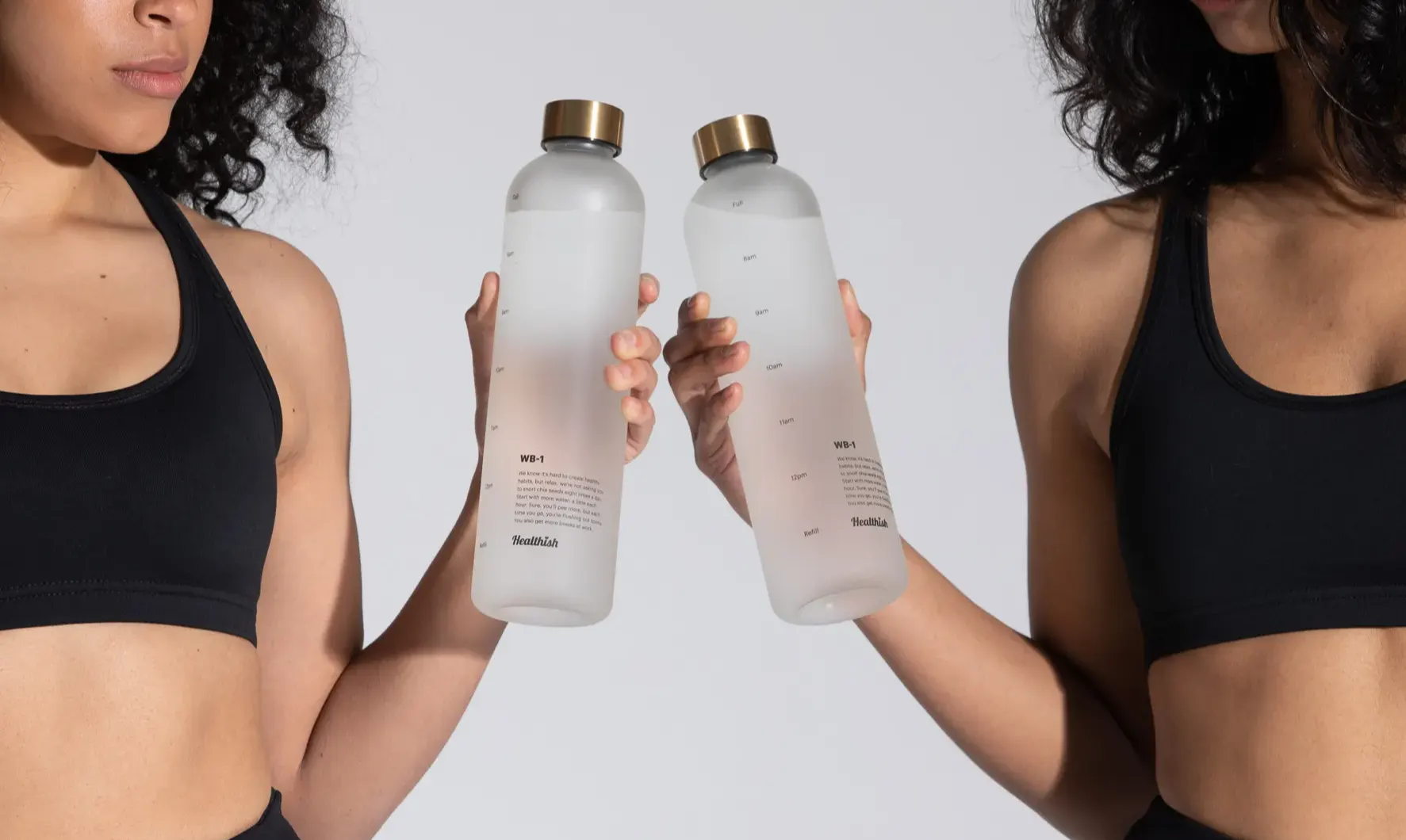 Two women model the Healthish water bottle, a product developed through a detailed pre-launch strategy.