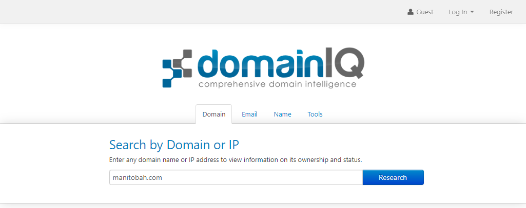 domainIQ WHOIS history lookup