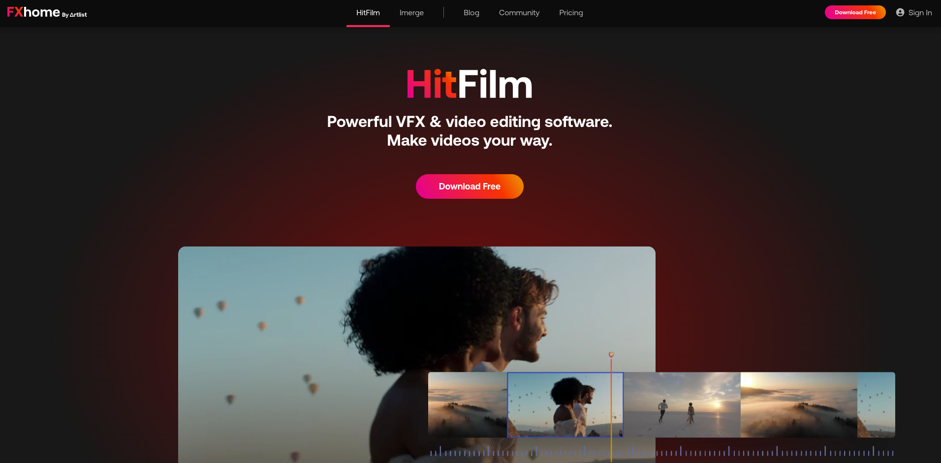 A screenshot of the HitFilm homepage