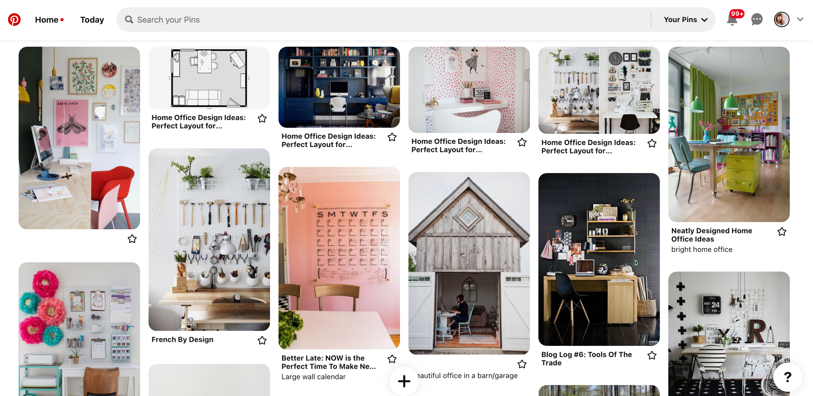 Screengrab of a Pinterest board featuring home office design ideas