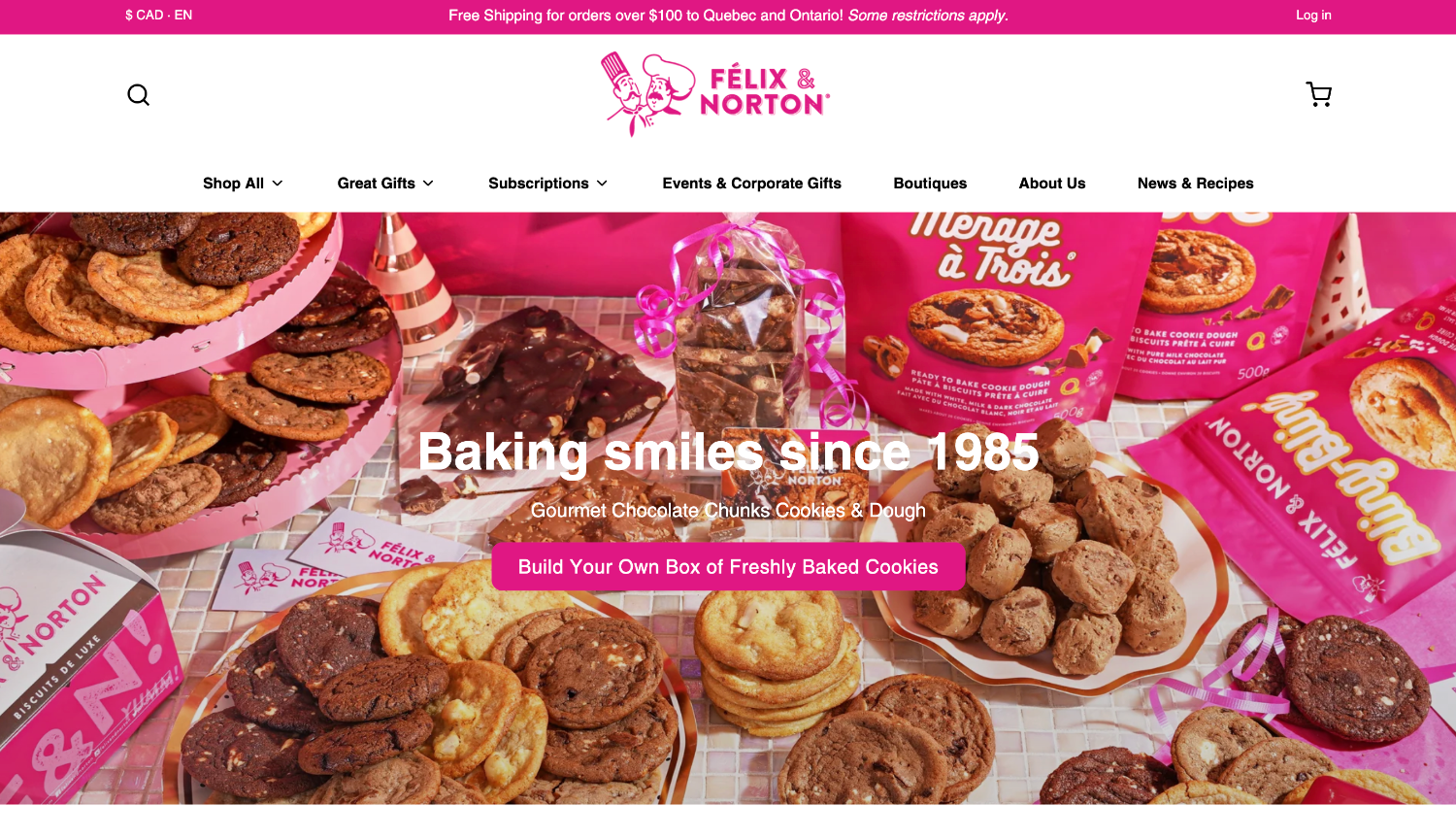 Homepage for the ecommerce website of brand Felix et Norton