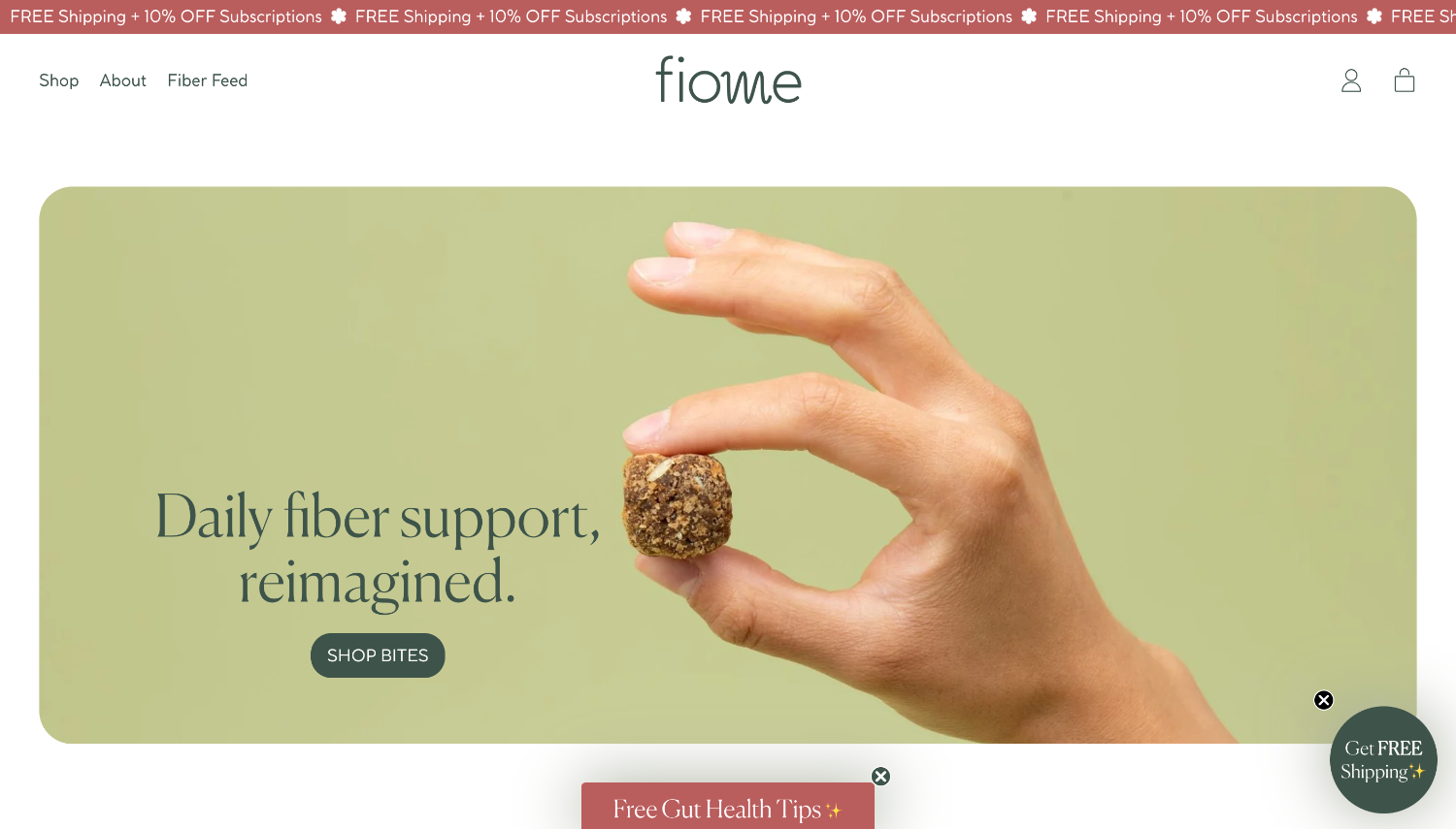 Homepage for the ecommerce website of brand Fiome