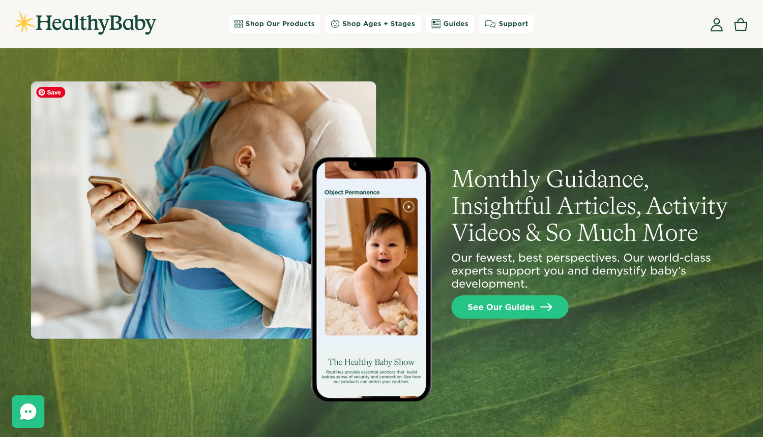 Homepage for the ecommerce website of brand HealthyBaby