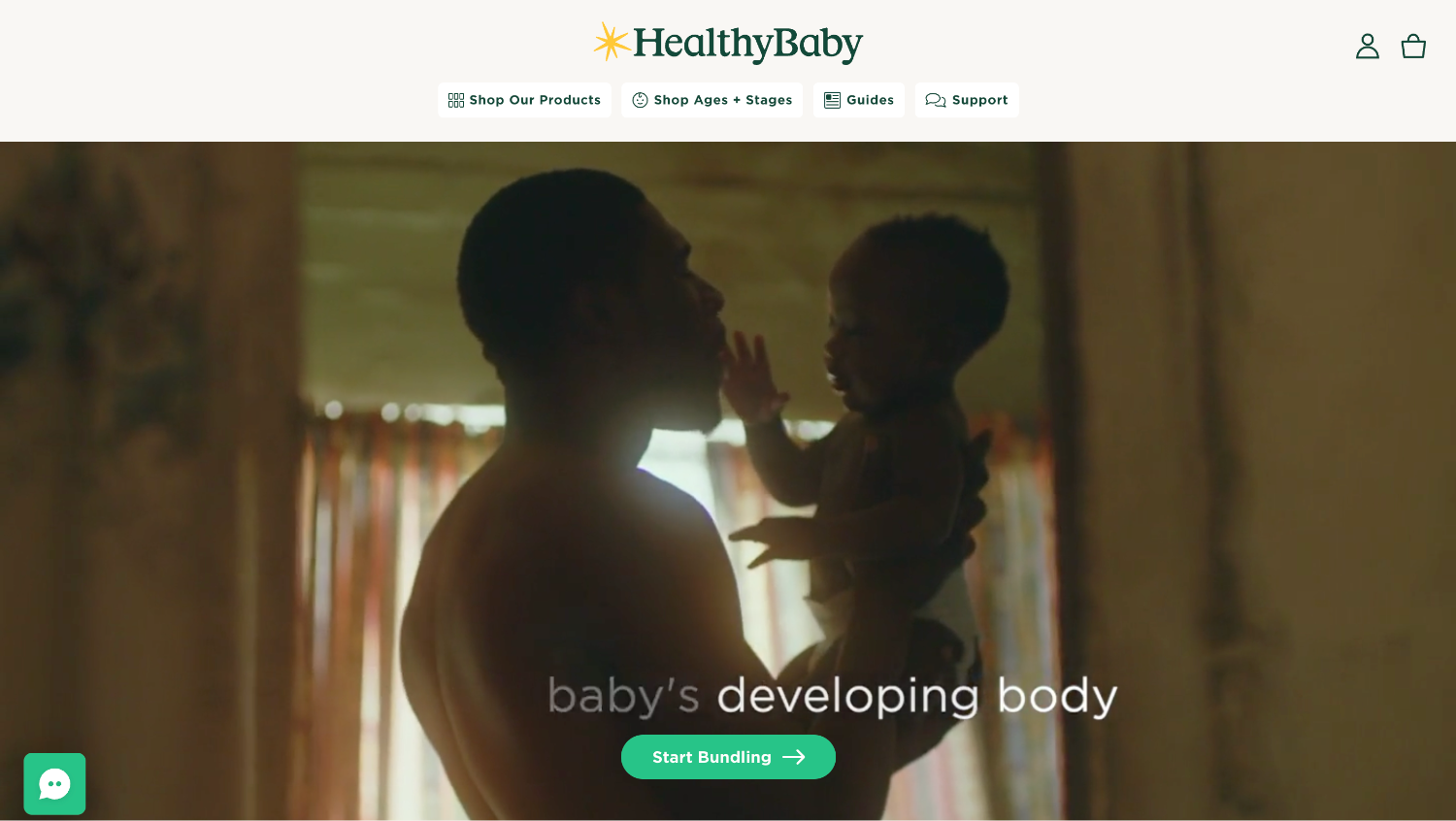 Homepage for the ecommerce website of brand HealthyBaby