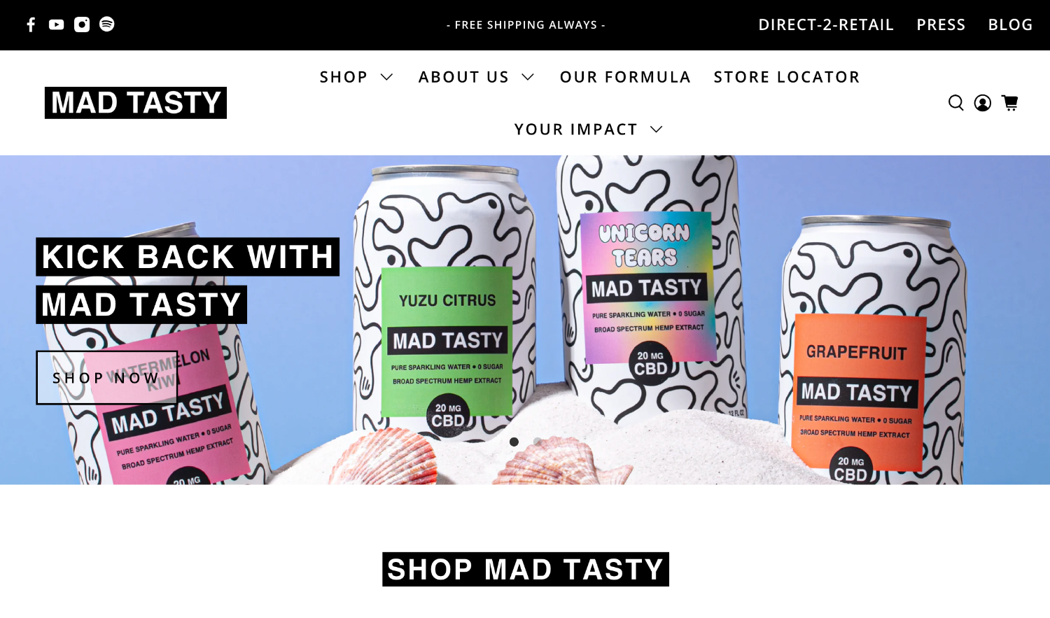 Homepage for the ecommerce website of brand Mad Tasty