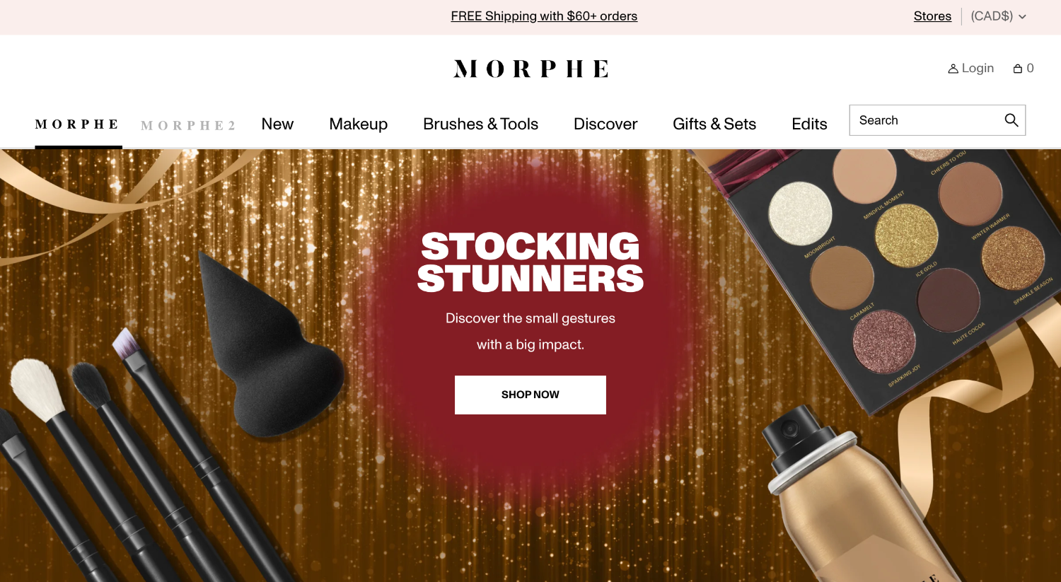 Homepage for the ecommerce website of brand Morphe