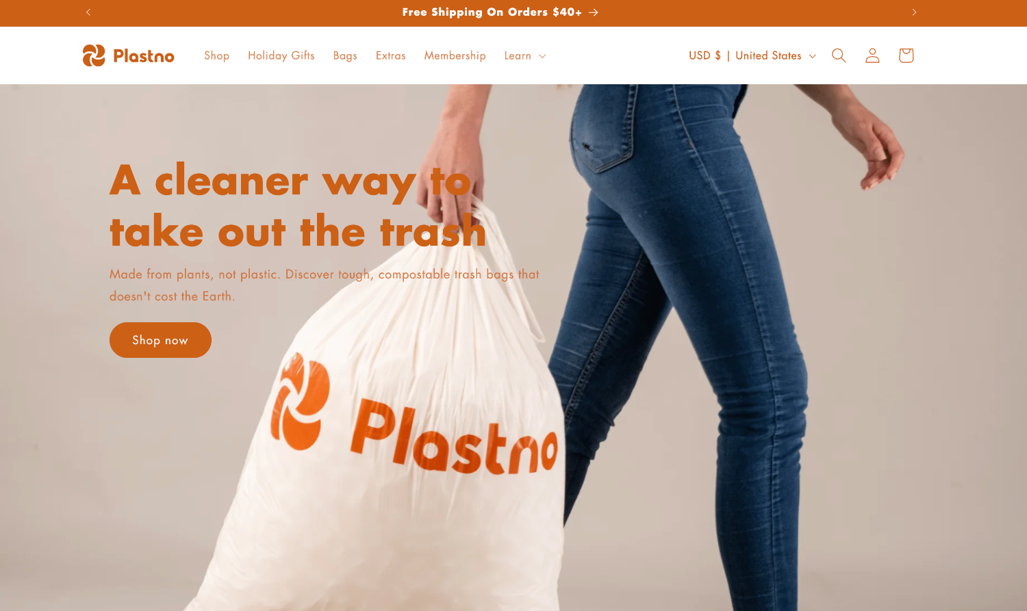 Homepage for the ecommerce website of brand Plastno