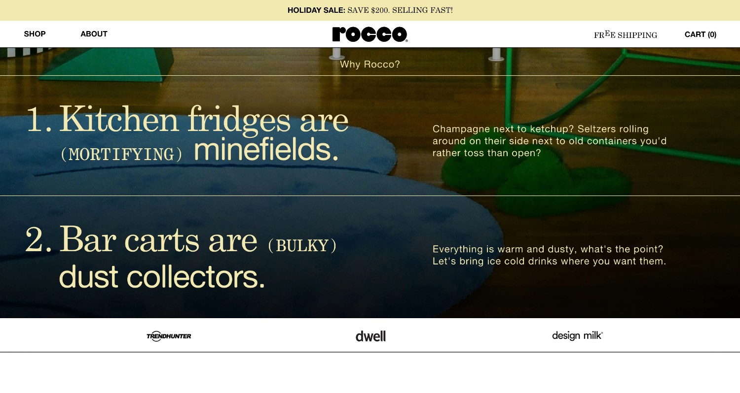 Homepage for the ecommerce website of brand Rocco