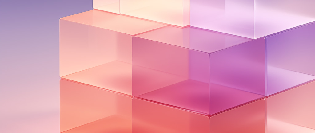 Translucent pink and purple boxes stacked against a gradient background