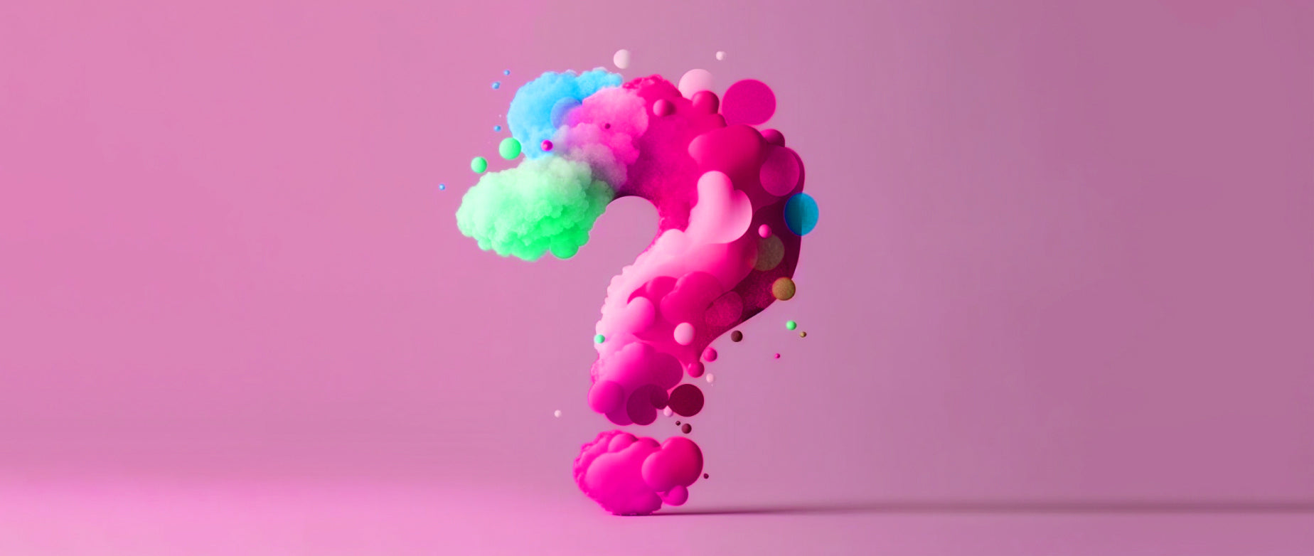 a question mark made of bright fluffy clouds on a pink background