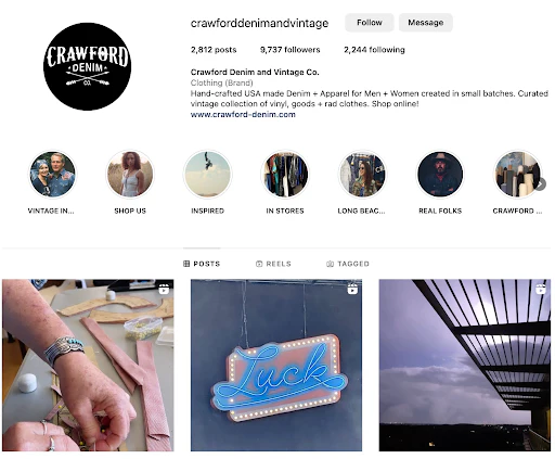 the Crawford Denim Instagram page feed