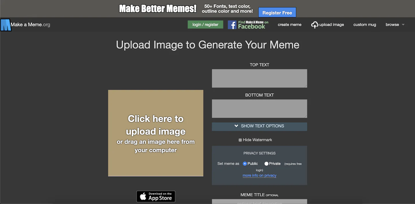 Screenshot of the meme-making process on Make a Meme