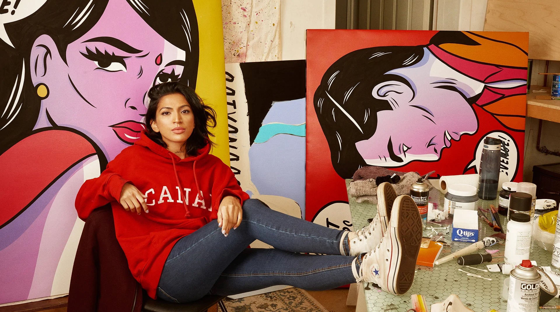 Portrait of artist Maria Qamar in her studio