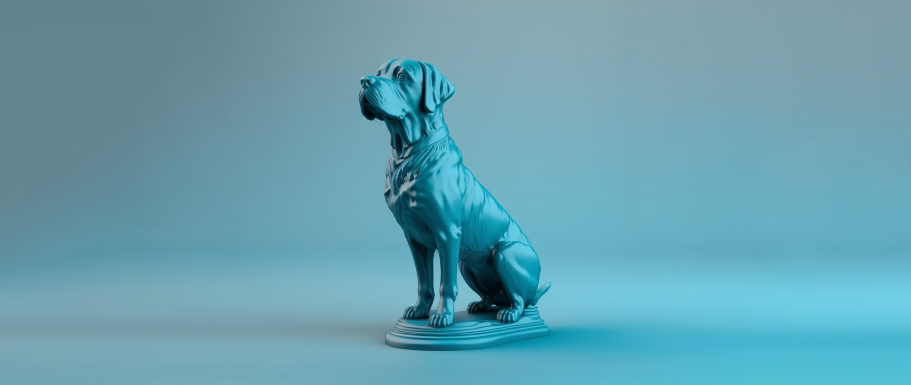 a blue statue of a hound dog on a blue background