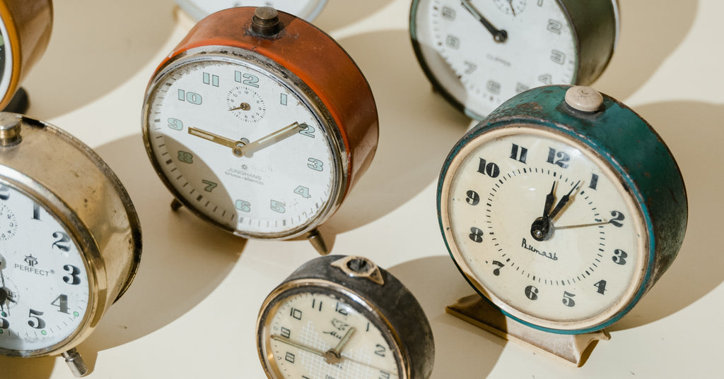 A collection of vintage alarm clocks
