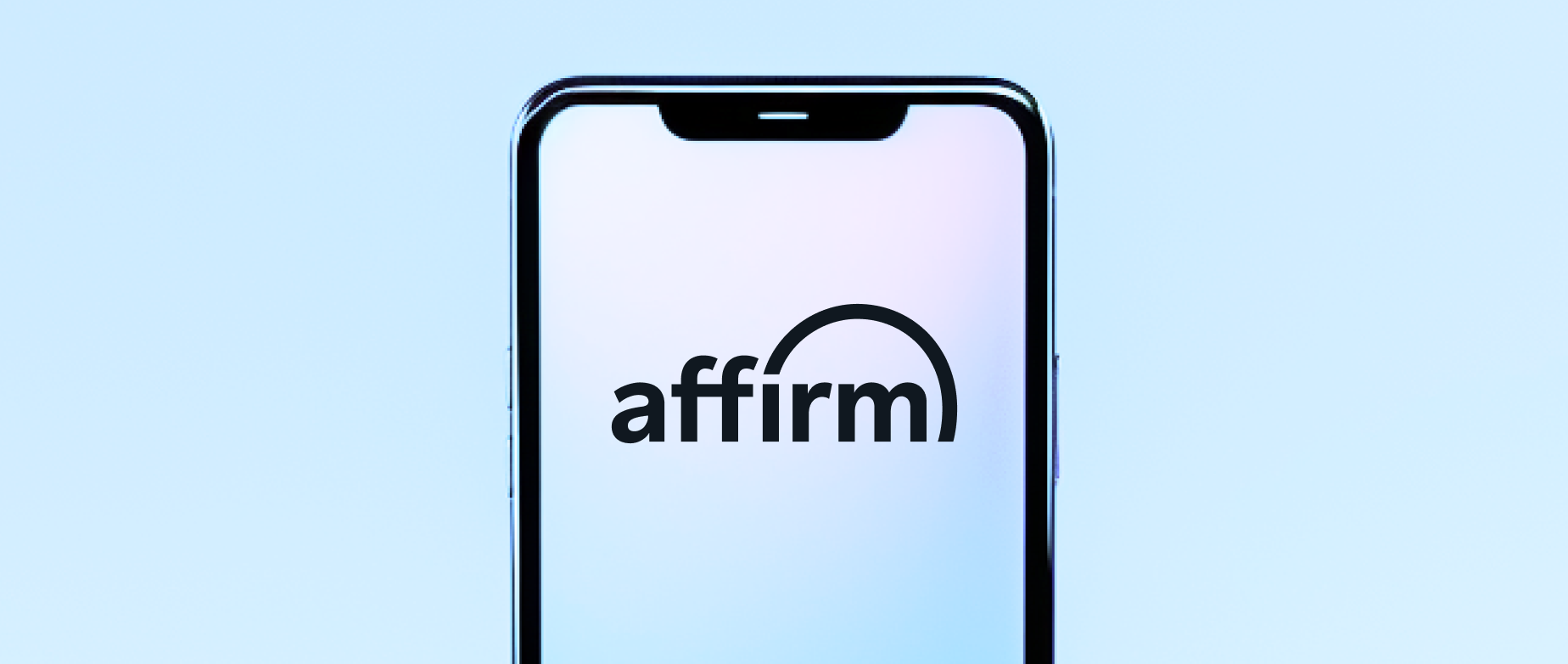 A phone screen with Affirm logo on the screen on a light blue background.