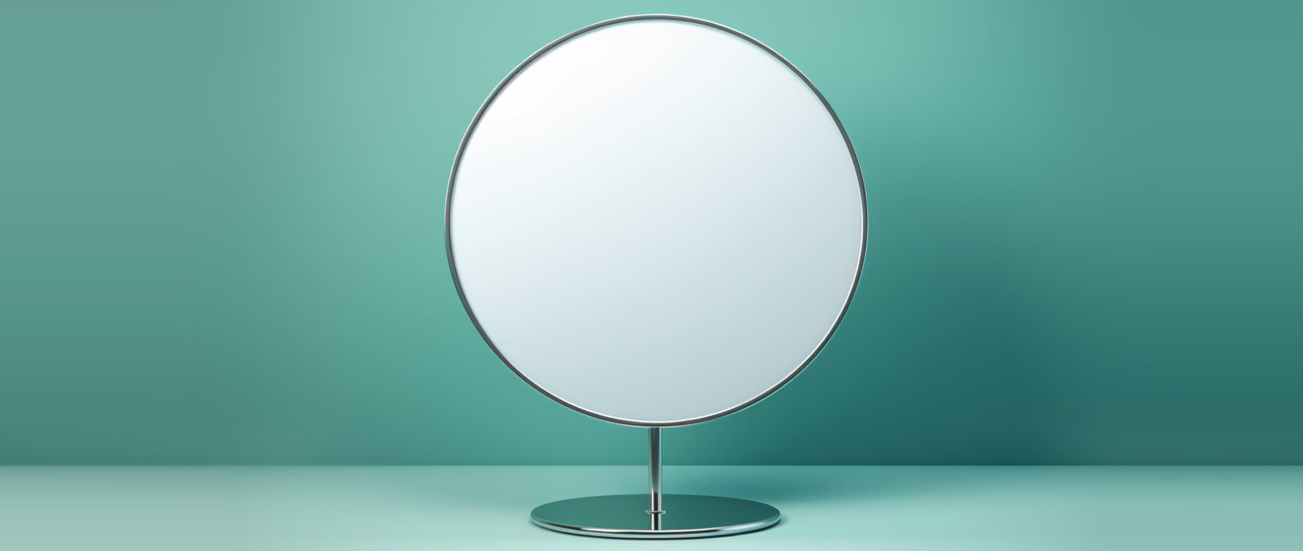 A tabletop mirror on a stand