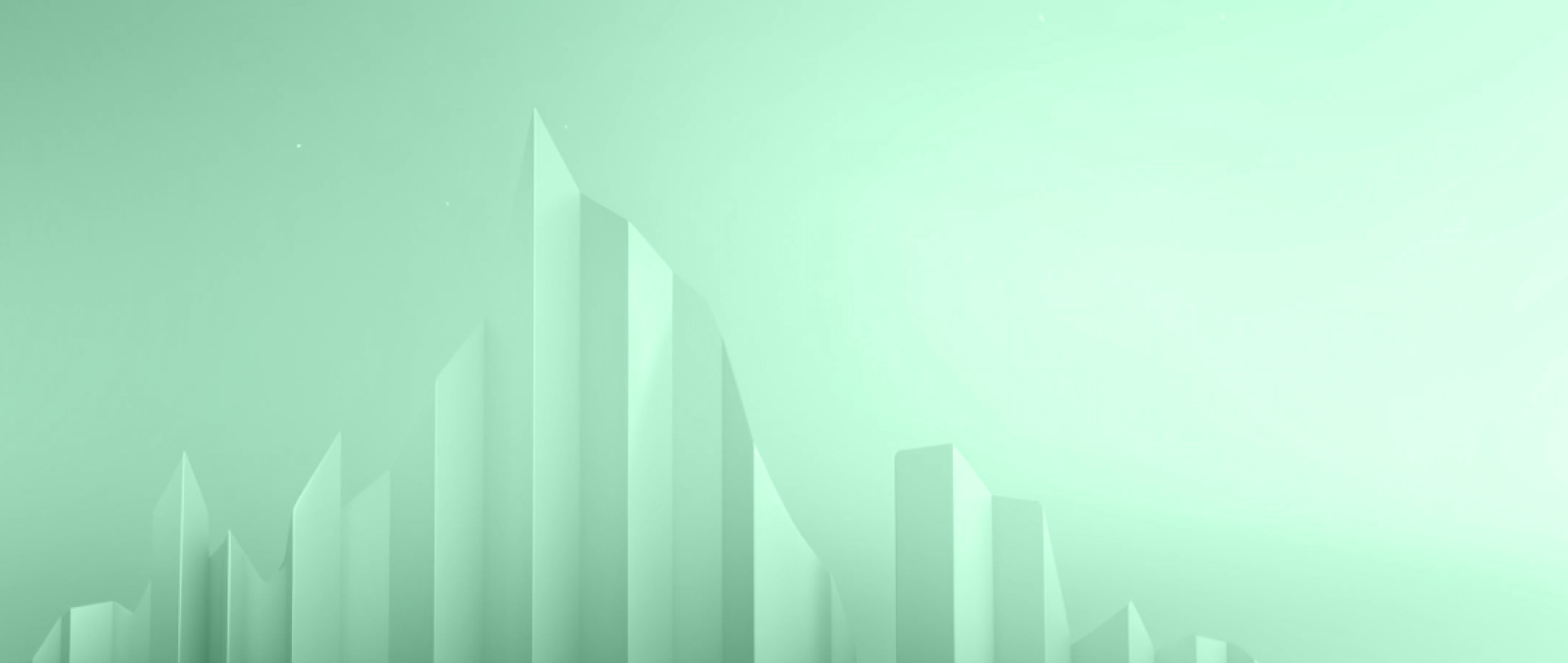 A 3D light green blue bar graph on a light green blue background.