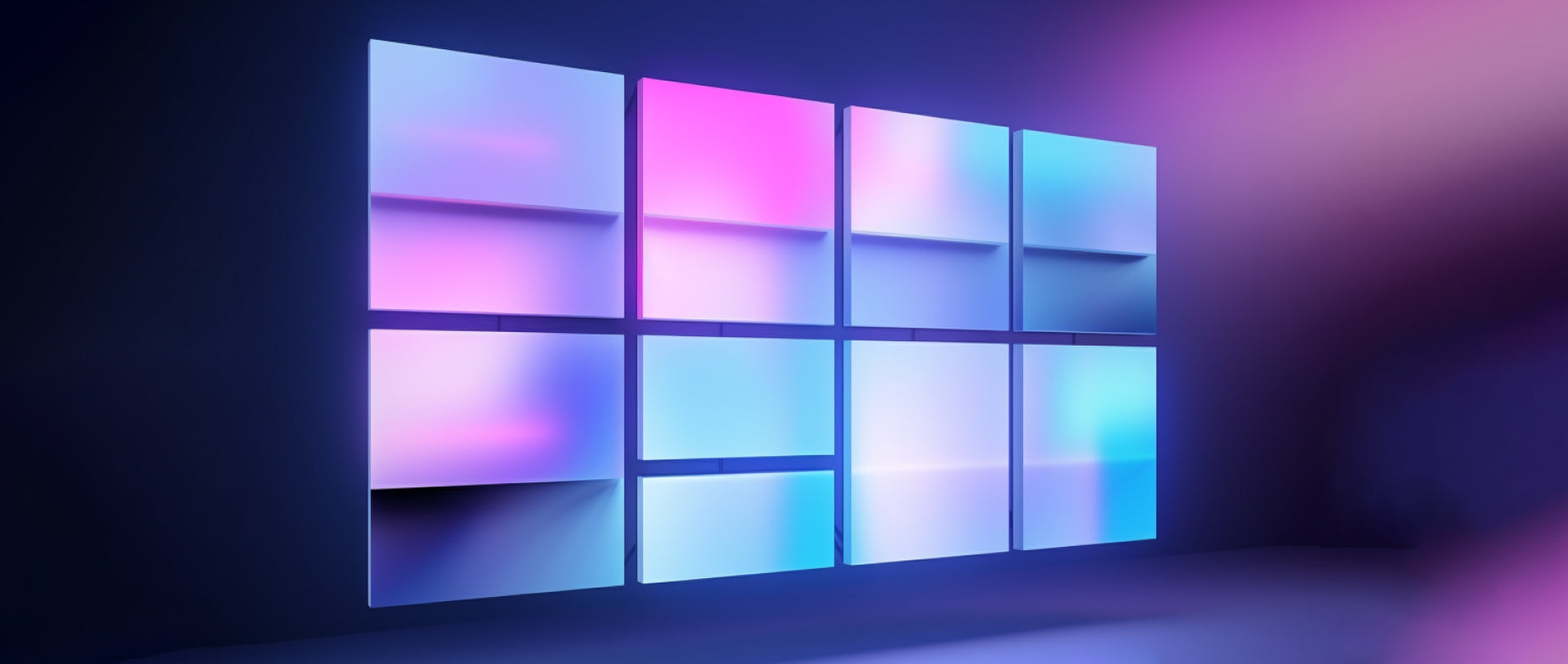 a panel of 8 screens full of iridescent pink, blue, and purple colors: how to design a website