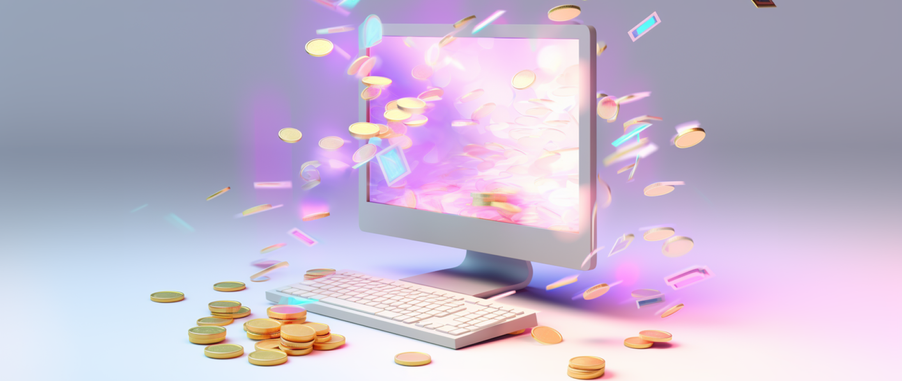 A computer monitor with gold coins bursting from the screen.