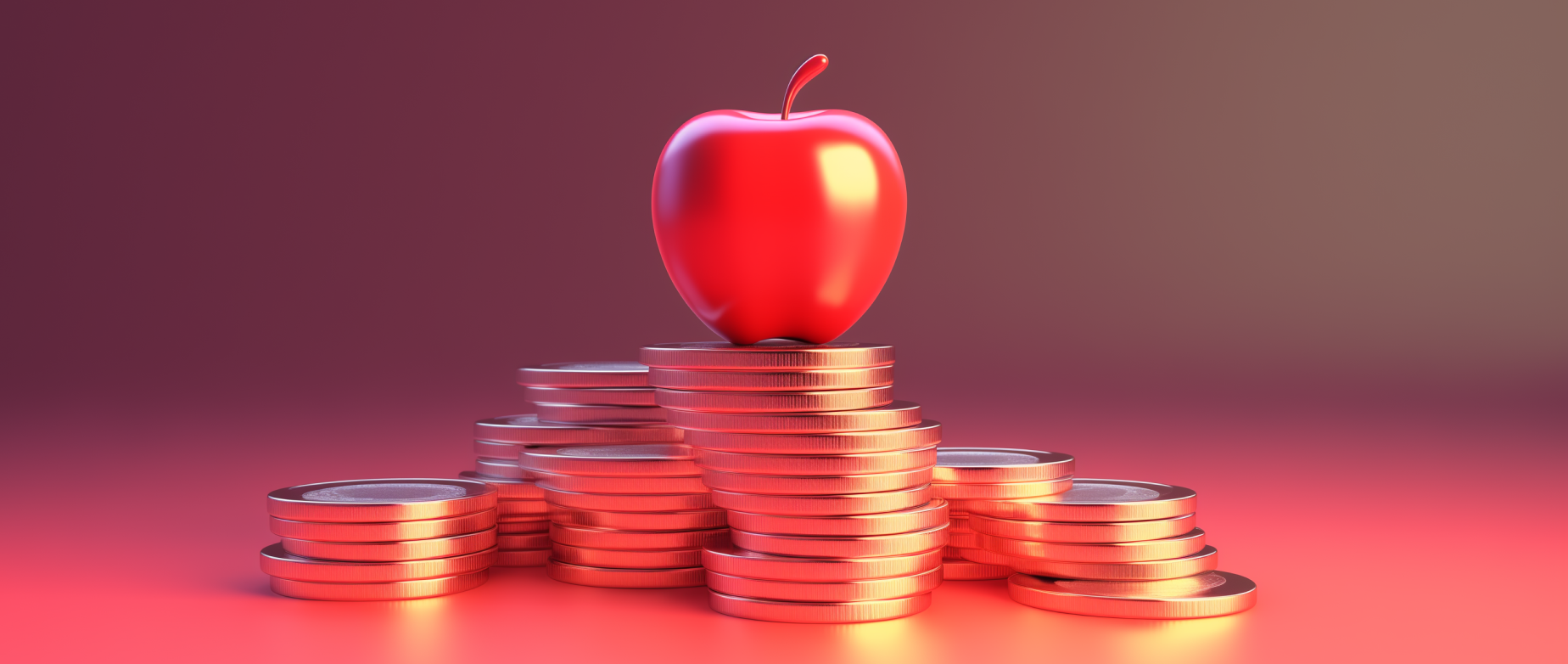 A red apple on a stack of coins.