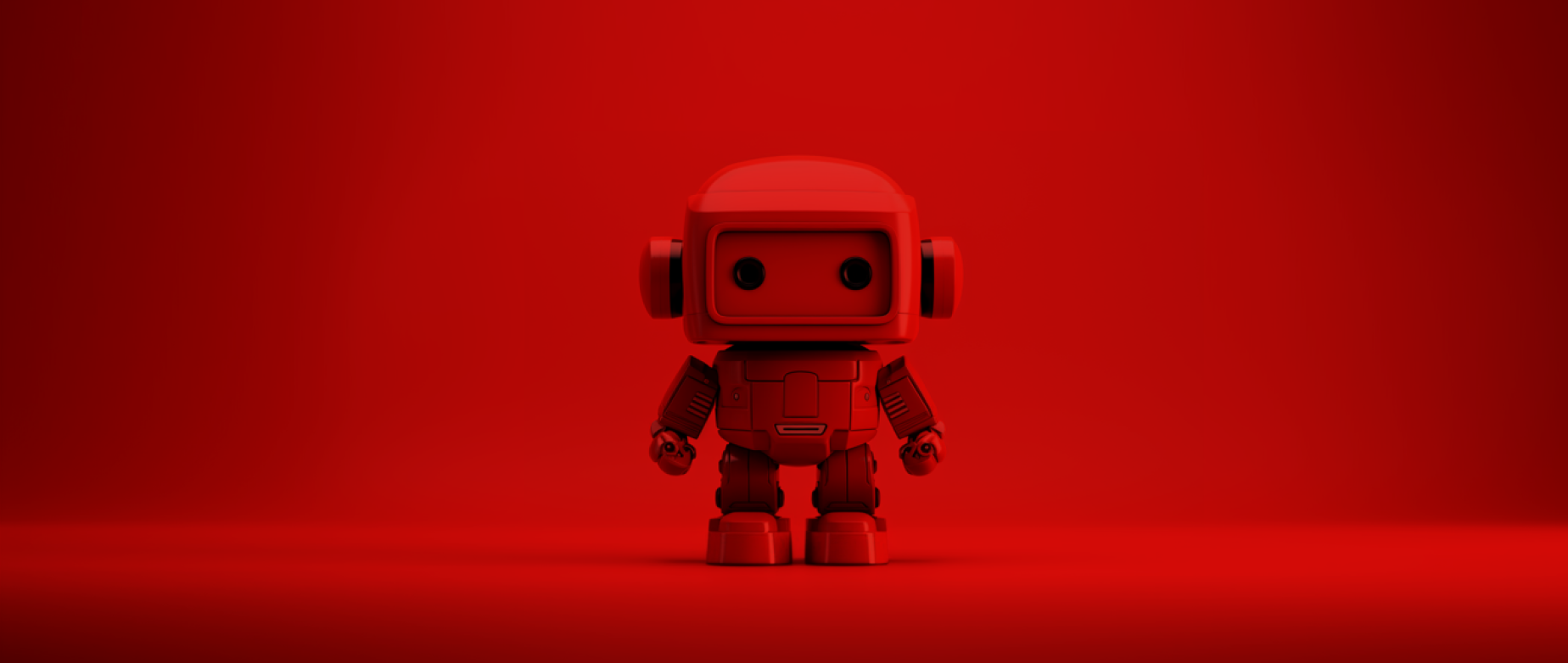 dark red robot against a red background: start a 3D printing business