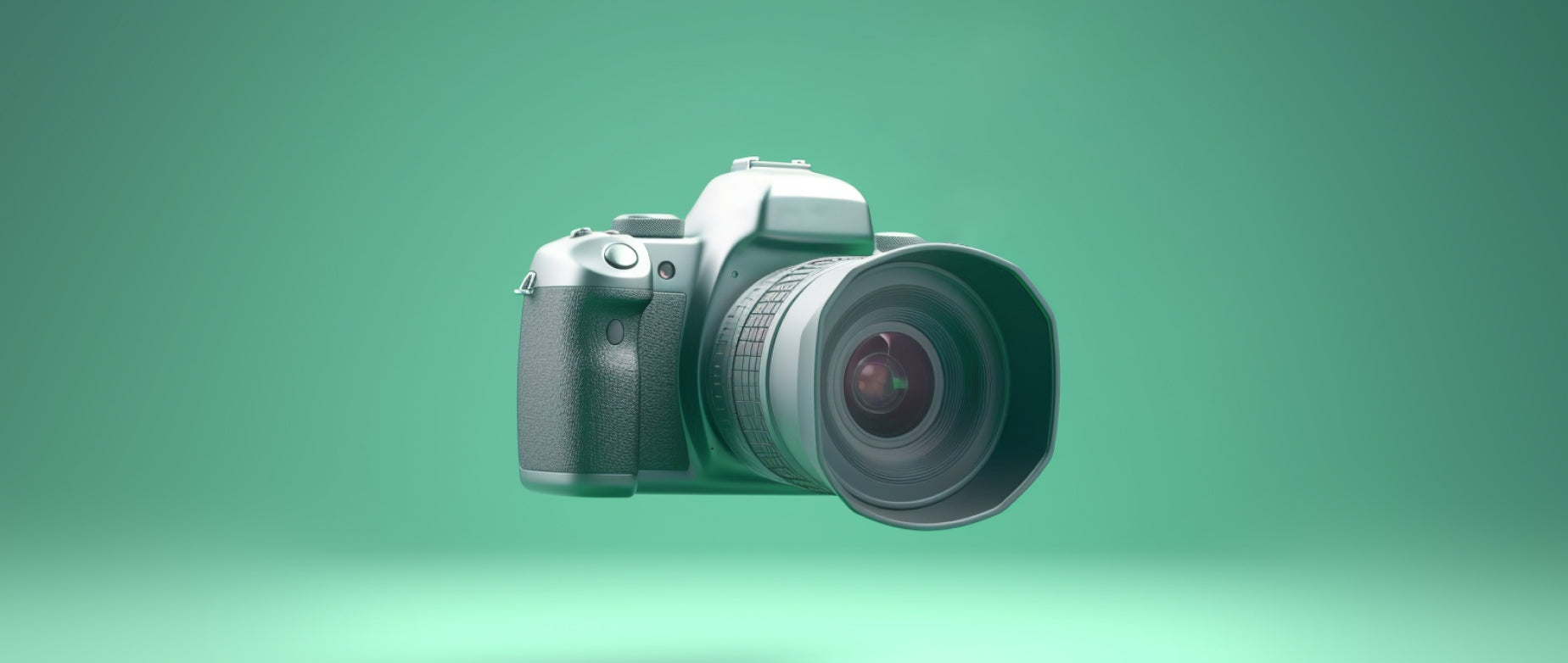 a camera suspended in the air with a green background: how to start a photography business