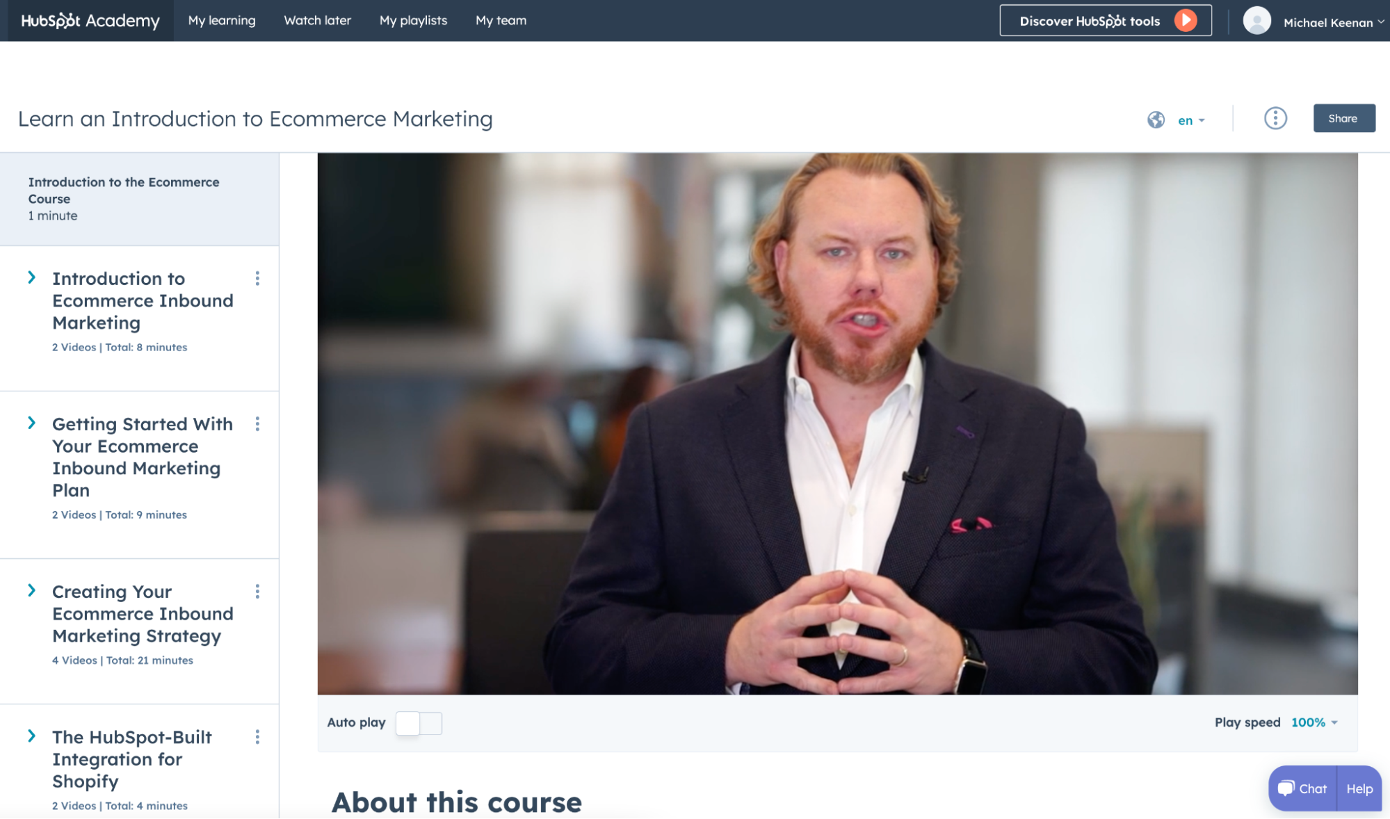 Image of Ethan Giffin teaching Hubspot’s ecommerce marketing training course