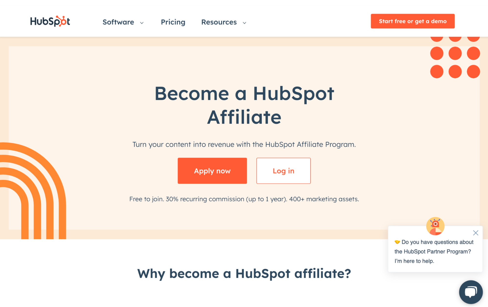 The HubSpot &quot;Become a HubSpot Affiliate &quot; webpage