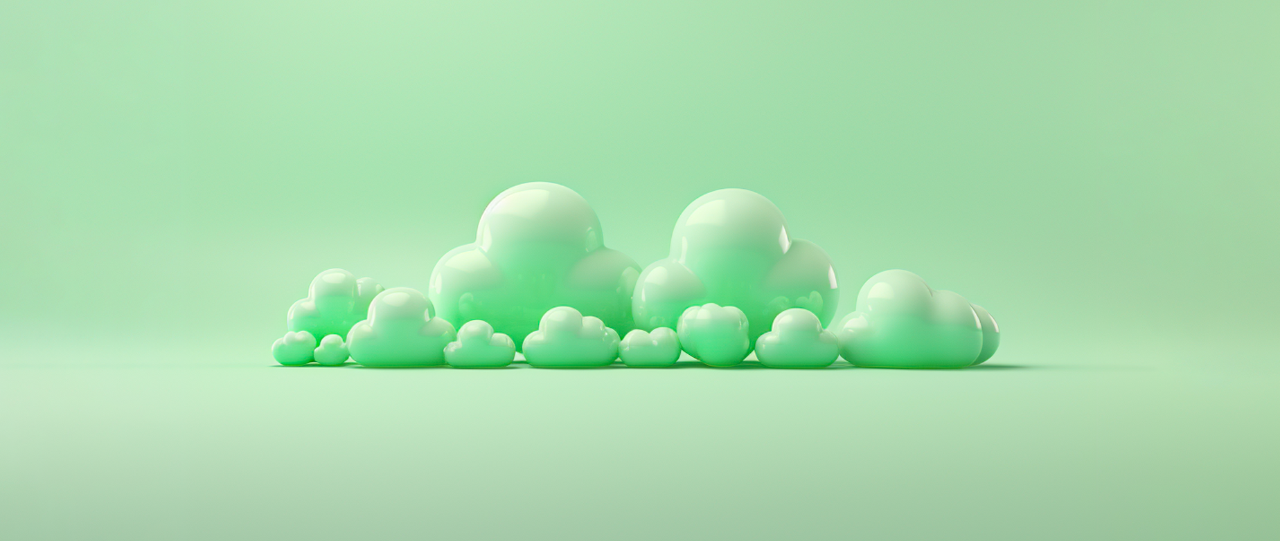 Shiny green clouds on a mint green background.