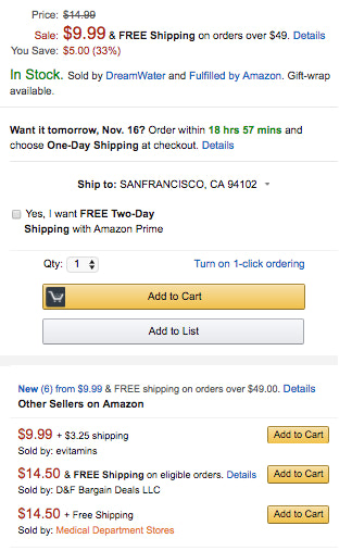Screenshot of Amazon product listing
