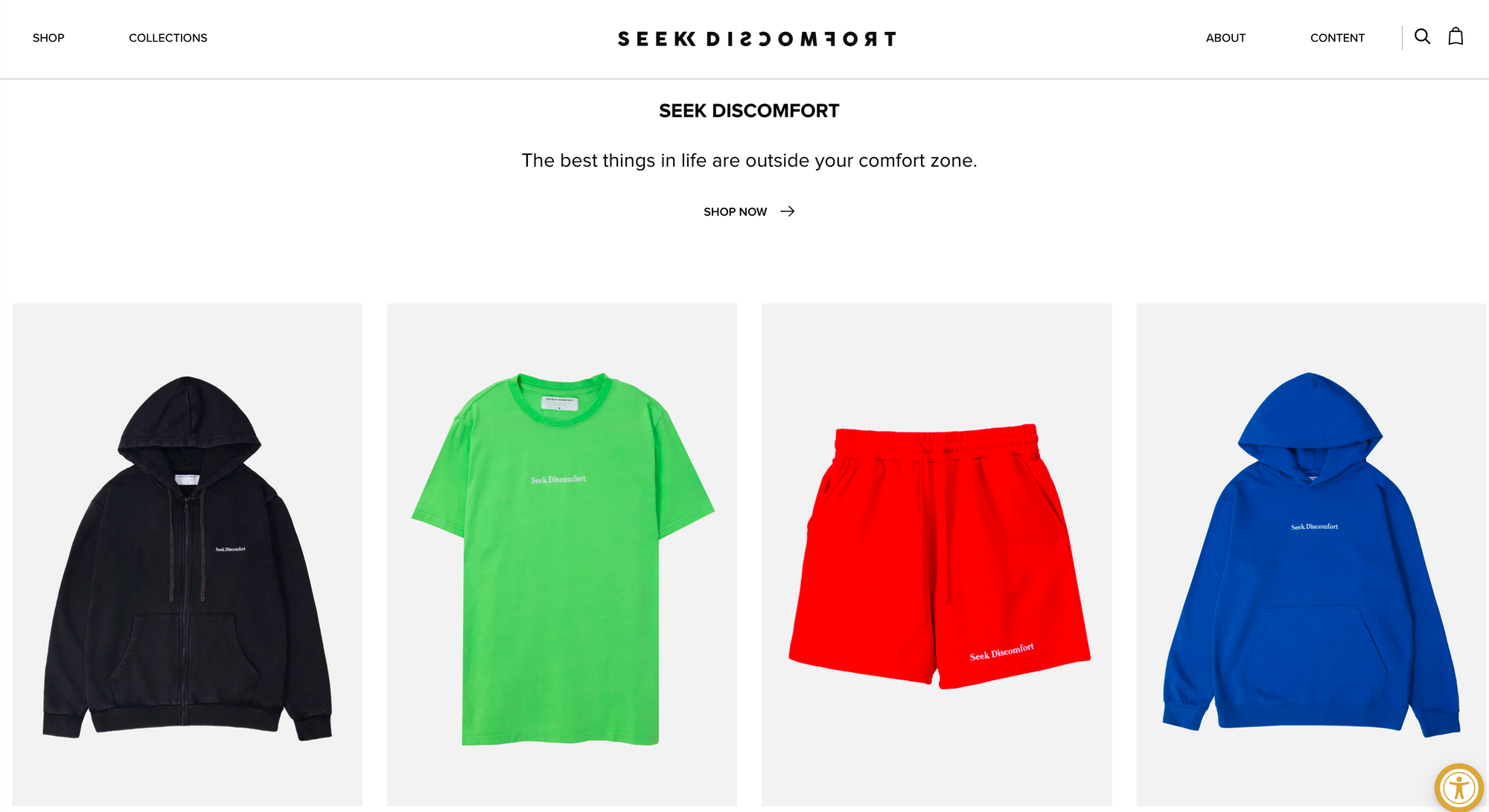 Screenshot of Seek Discomfort online store