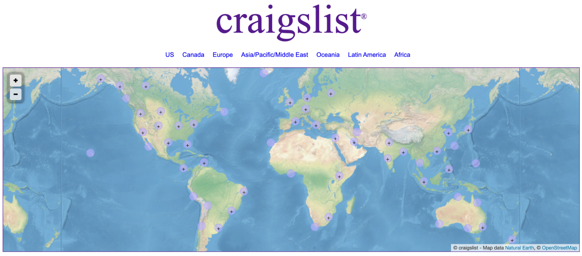 Screenshot of Craigslist homepage