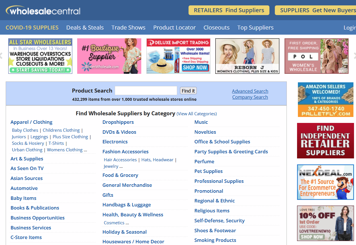wholesale central homepage screenshot