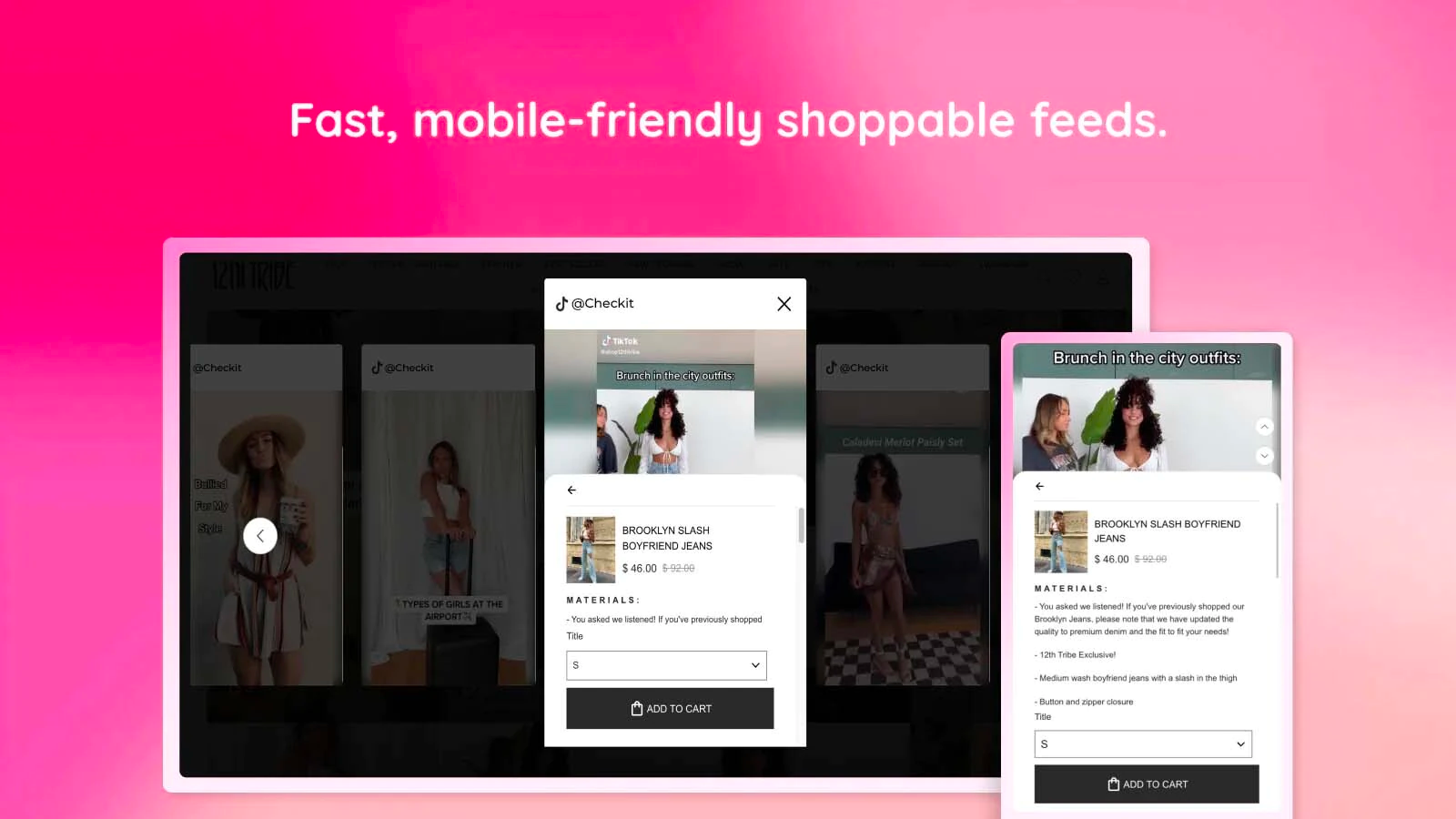 Examples of social selling elements added to TikTok posts using a Shopify app.