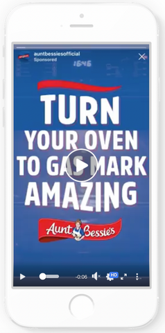 Image of an Instagram story ad, by Aunt Bessies, as an example of staying on brand